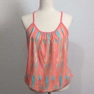 Prana Racerback Tank Top Peach coral green Print size Med